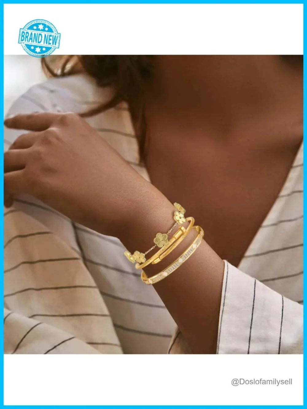 Cubic Zirconia Bangle Bracelets 18K Gold Plated Stackable Love Bracelet Set
